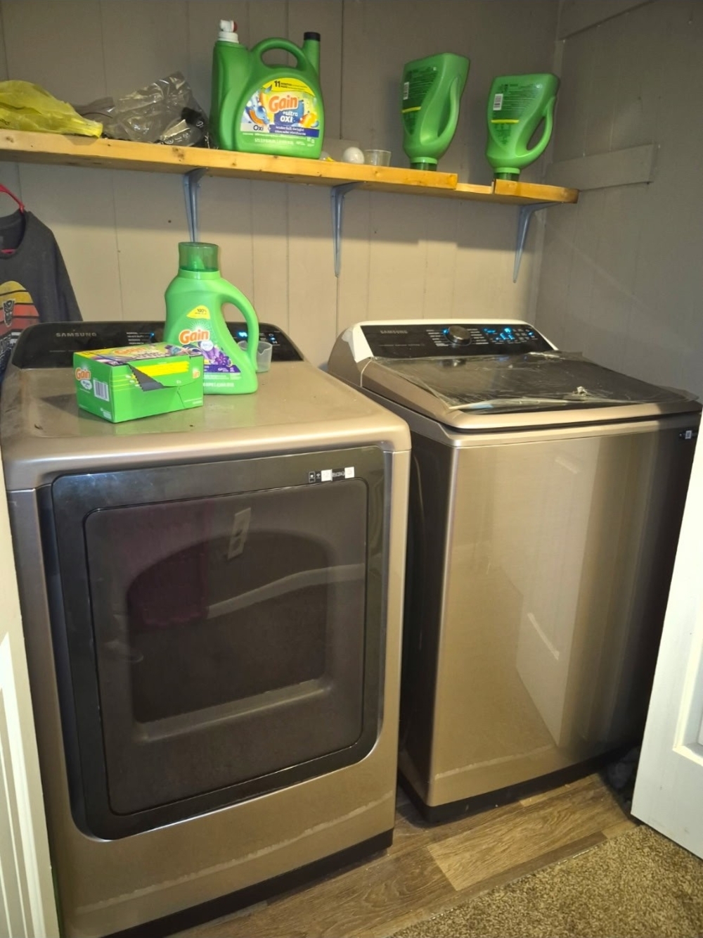 Samsung Brushed Steel Top-Load Washer and Front-Load Dryer Set - Brushed Steel